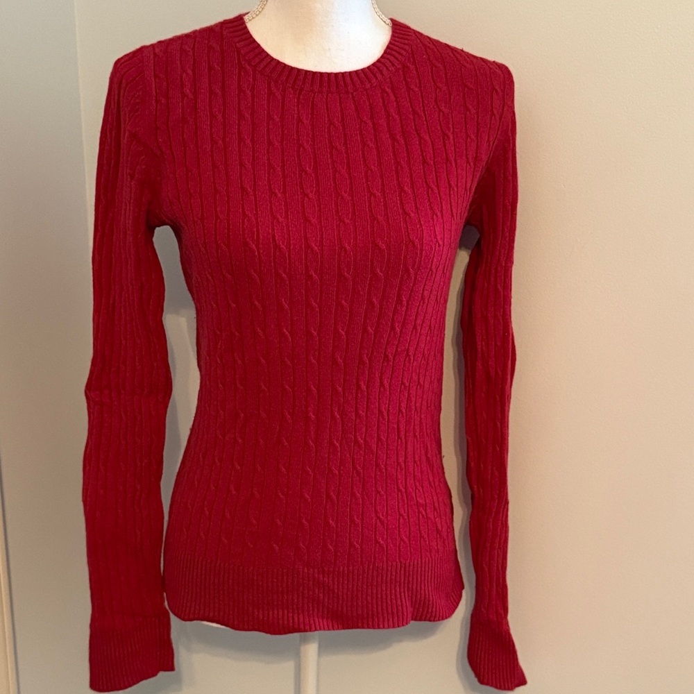 Women's fitted Red Cable Knit Sweater